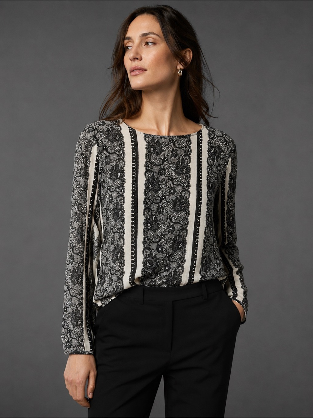 J.Crew Collection Trompe L’Oeil Lace Silk Blouse Black Ivory Size 10 Top